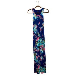 Bellamie Floral Maxi Dress Small Racerback Blue Pink Cottagecore Made in USA